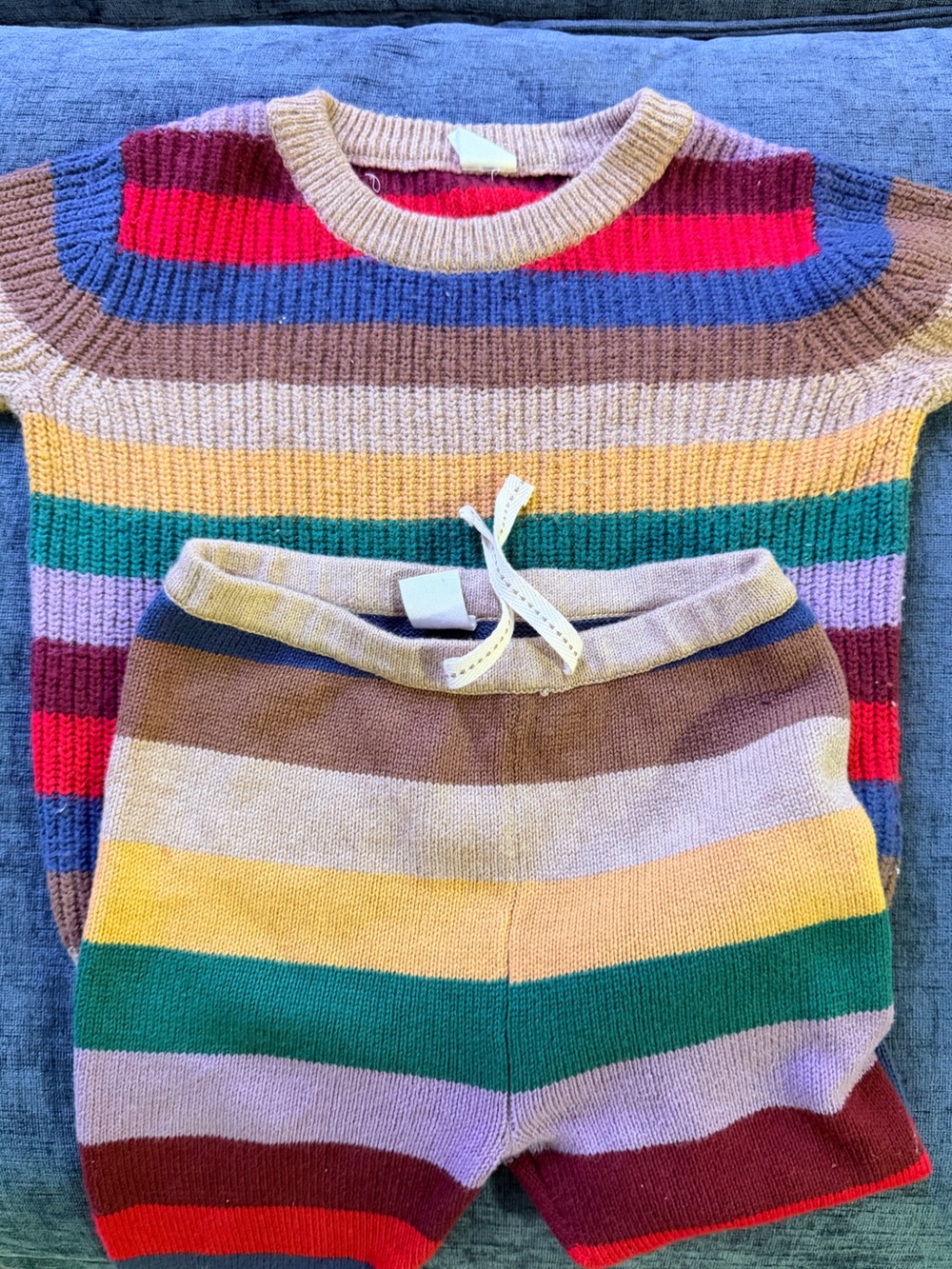 Striped Knit Kids Beanie and Poncho Set - Multicolor